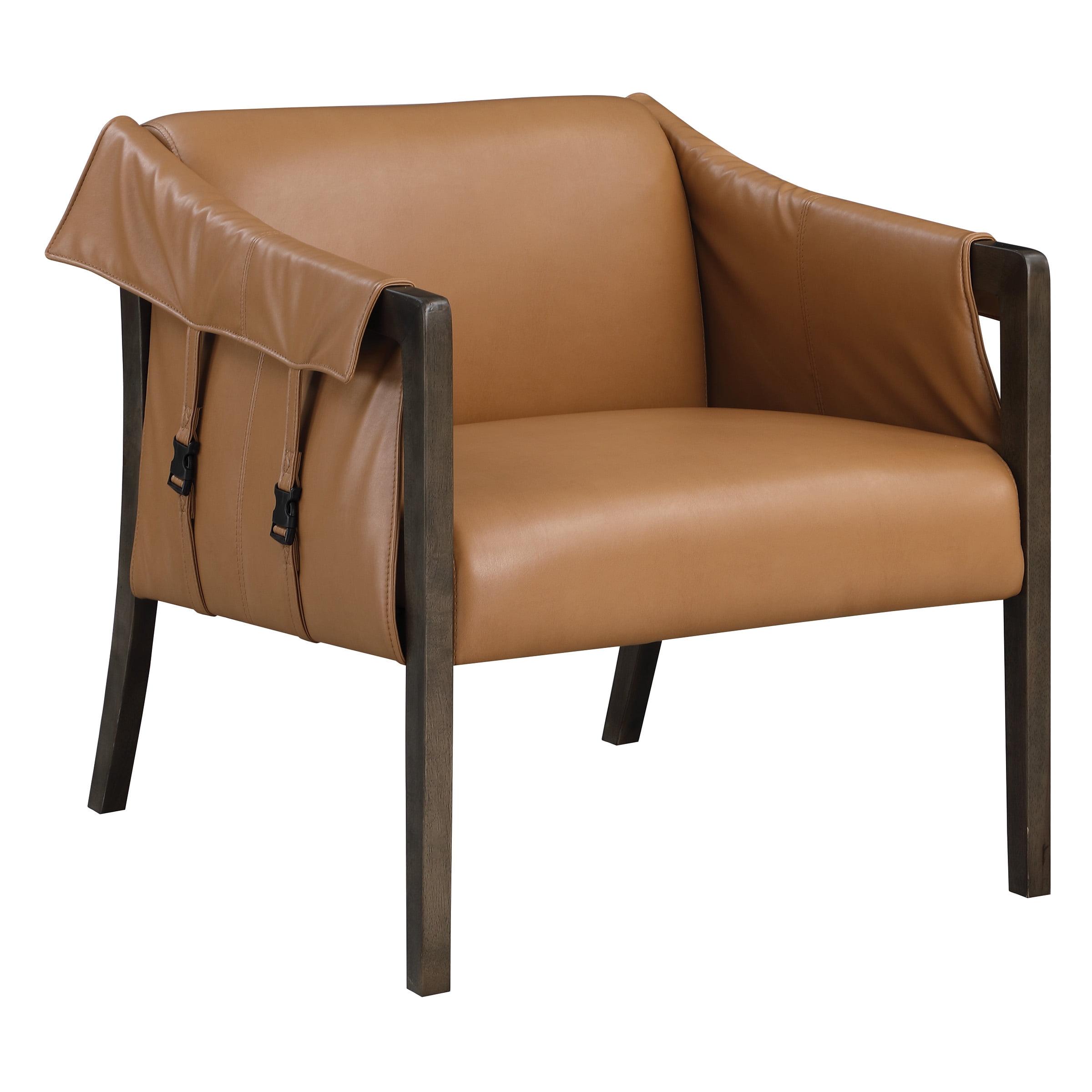 Parkfield Accent Chair in Camel Brown Faux Leather with Walnut Frame