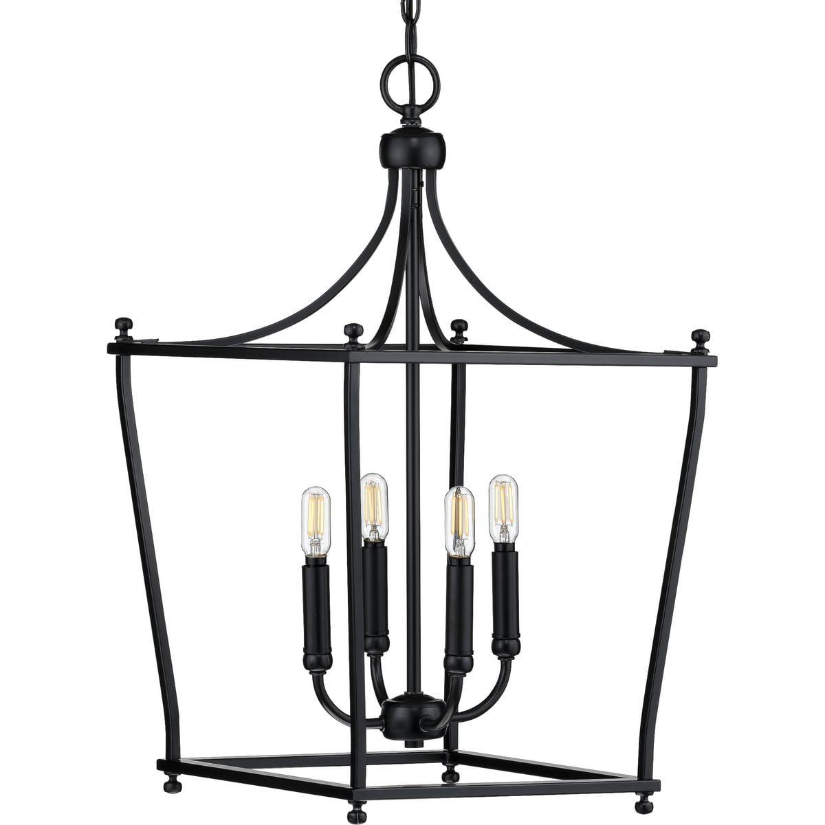 Parkhurst 24" Transitional Matte Black Glass & Nickel Lantern Pendant