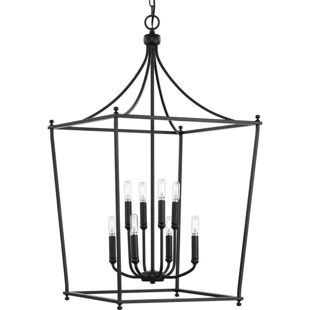 Parkhurst Matte Black 36" Steel Cage Foyer Pendant Light