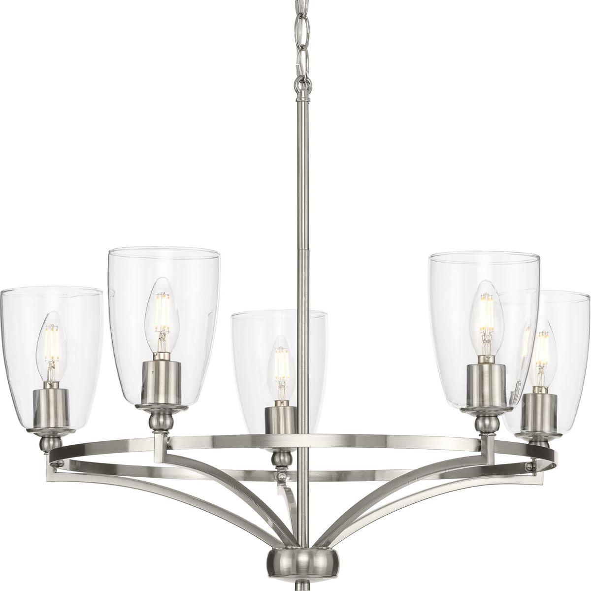 Progress Lighting Parkhurst 5-Light Chandelier, Brushed Nickel, Glass Shades