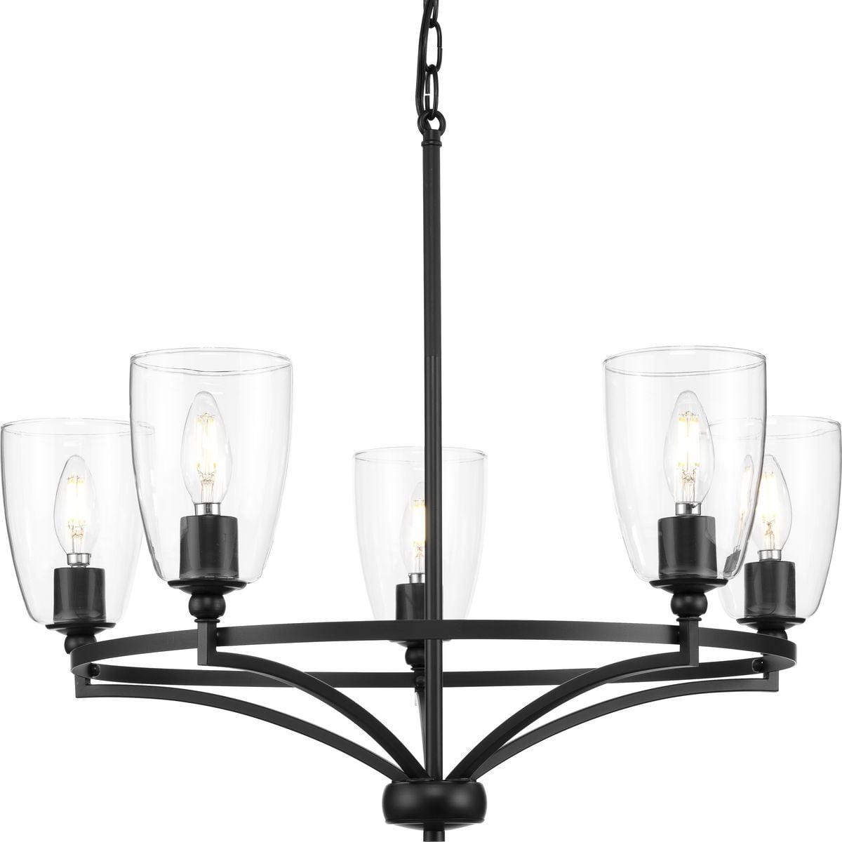 Matte Black Five-Light Chandelier with Clear Glass Shades