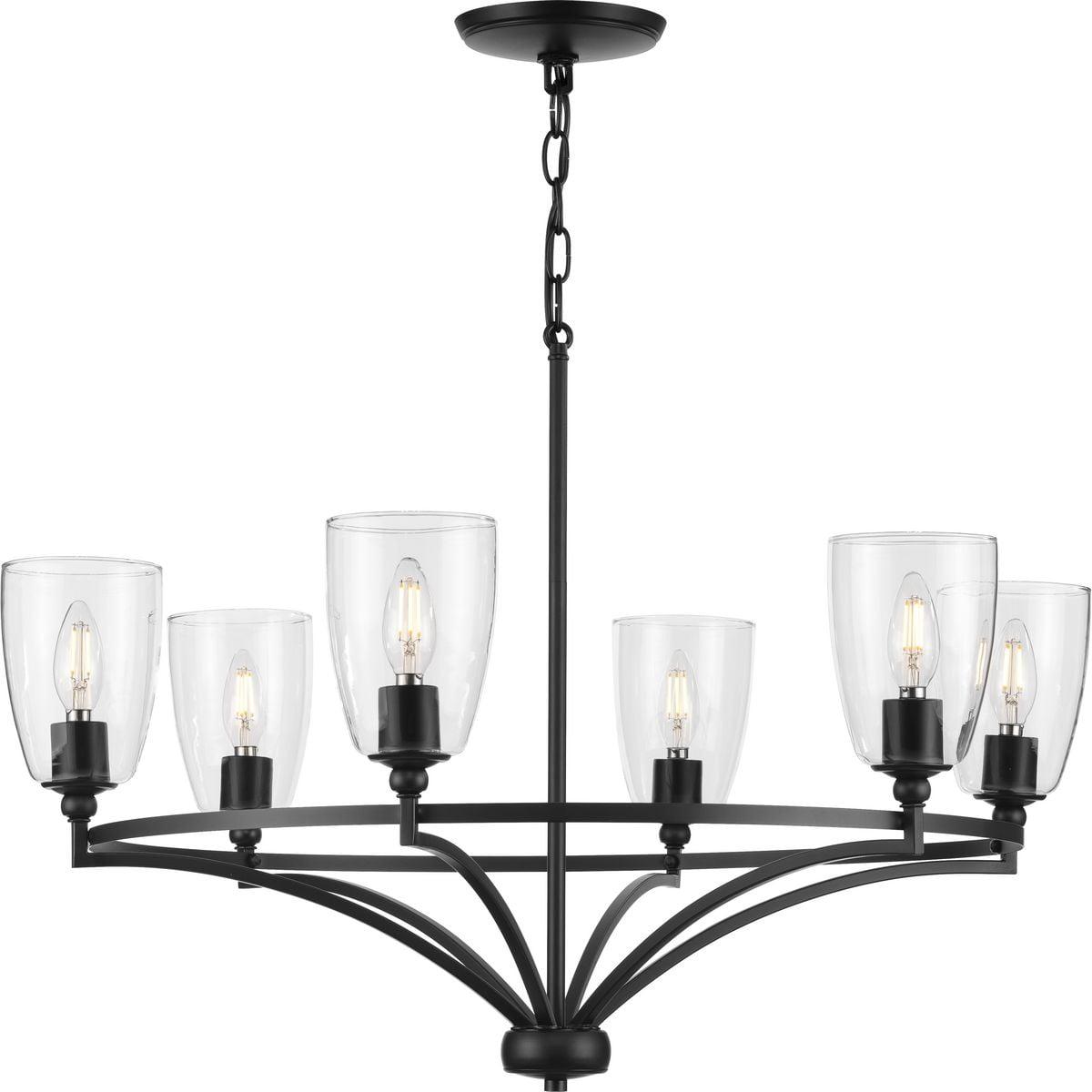 Progress Lighting Parkhurst 6-Light Chandelier, Matte Black, Glass, Transitional, No Shade