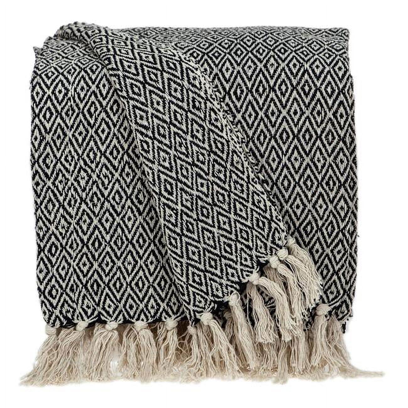 Sasha Casual Black and Beige Wool Handloom Throw Blanket