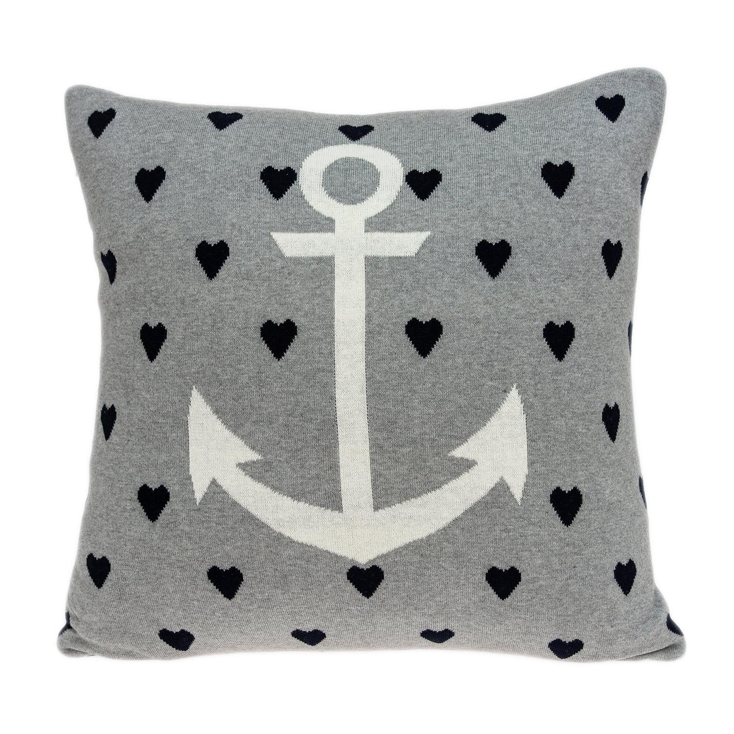 Gail Casual Square Grey Nautical Anchor Accent Pillow