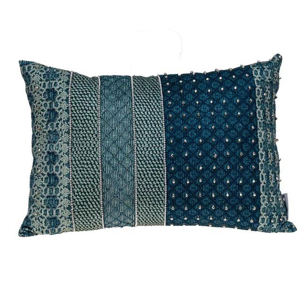 Elegant Beaded Embroidered Multi-Fabric 14"x20" Throw Pillow