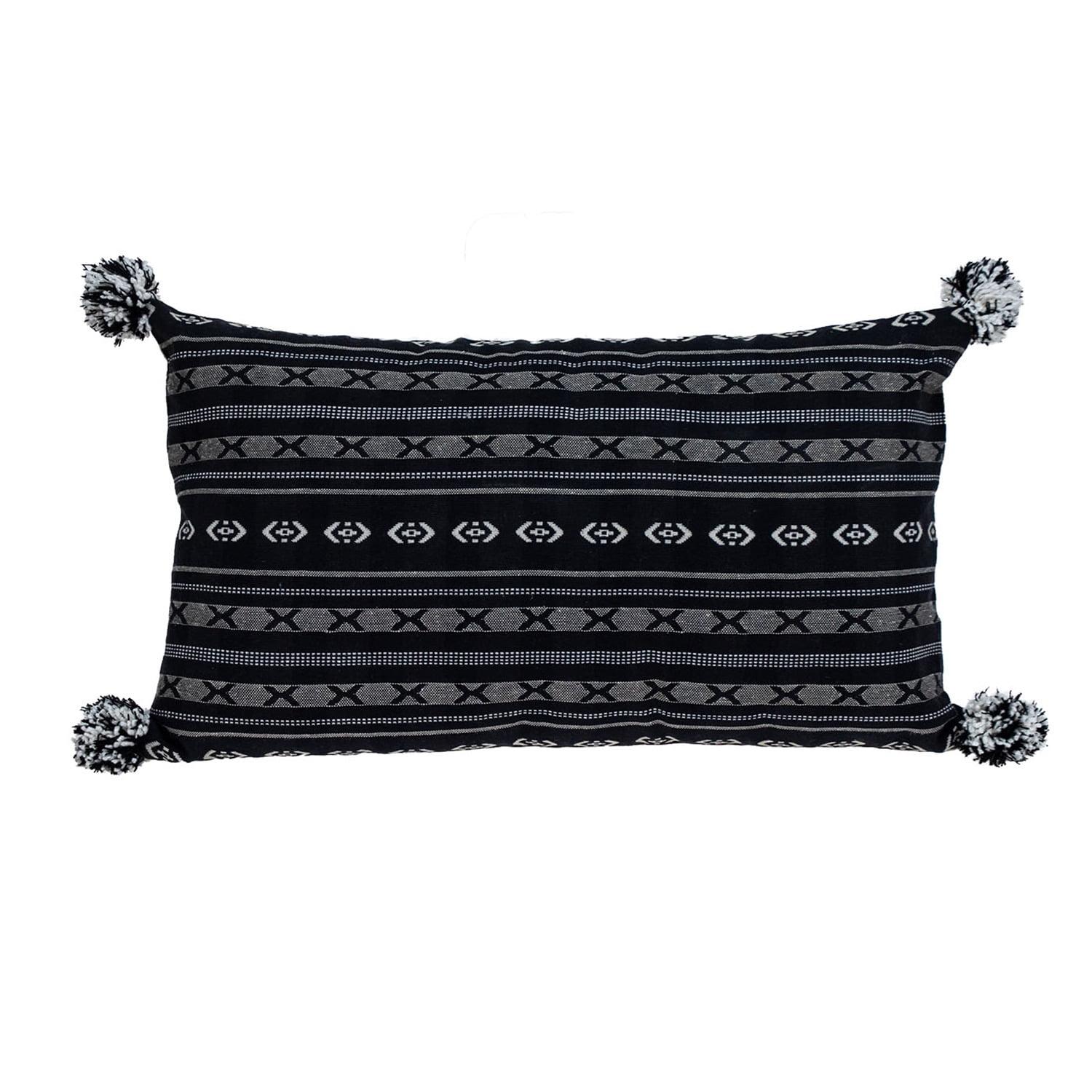 Raven Pom-poms Cotton Reversible Throw Pillow