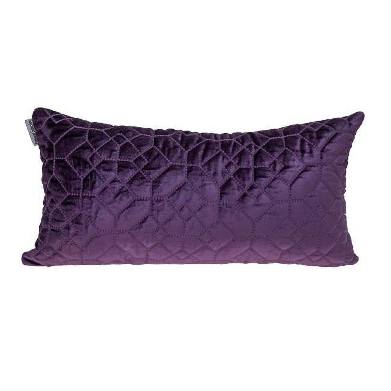 Sora Geometric Stitched Velvet 12" x 24" Throw Pillow in Purple