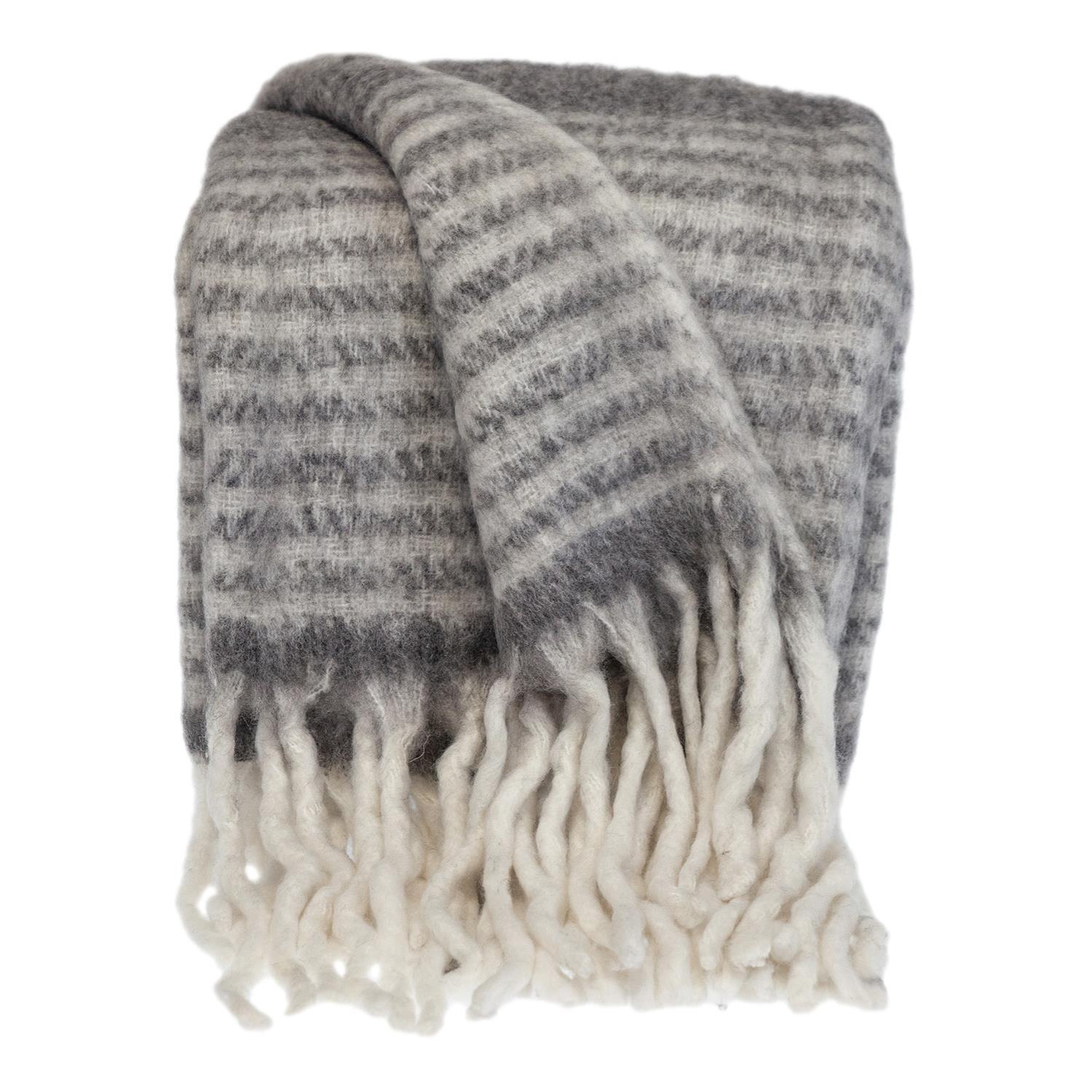 Parkland Collection THRE21681 Nagar Transitional Woven Handloom Throw Blanket, Gray & White