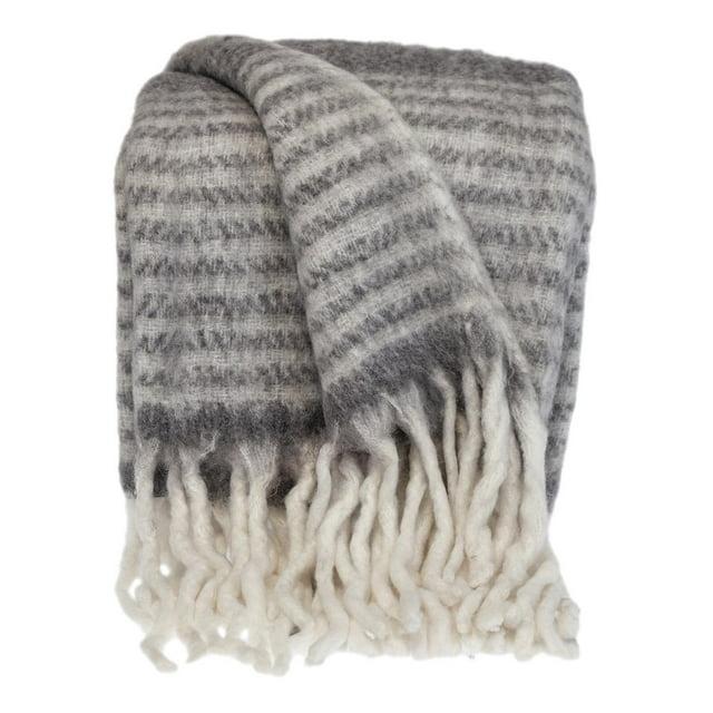 Parkland Collection THRE21681 Nagar Transitional Woven Handloom Throw Blanket, Gray & White