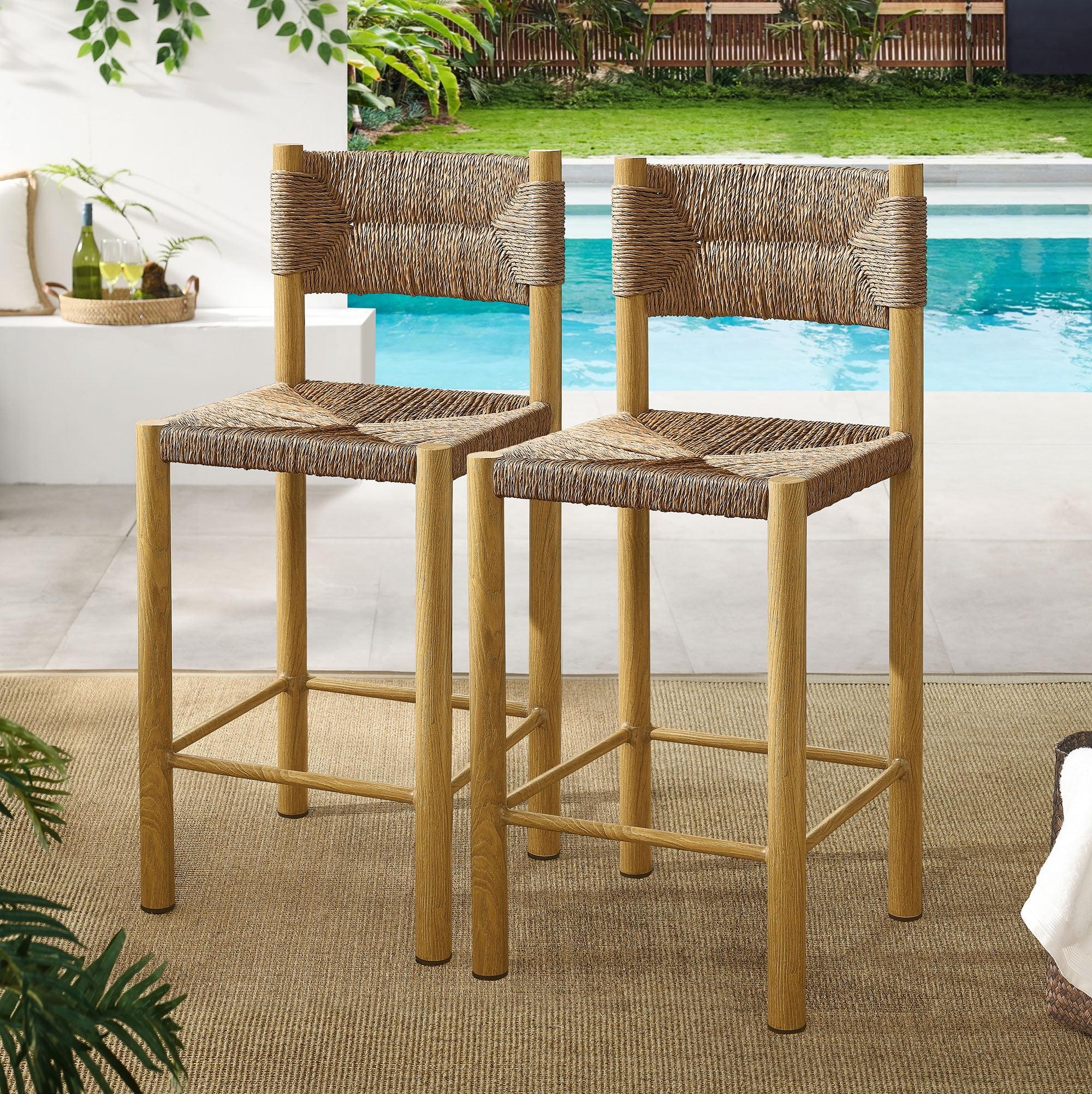 Modway Parkland Outdoor Patio Rattan And Aluminum Counter Stools Set Of 2