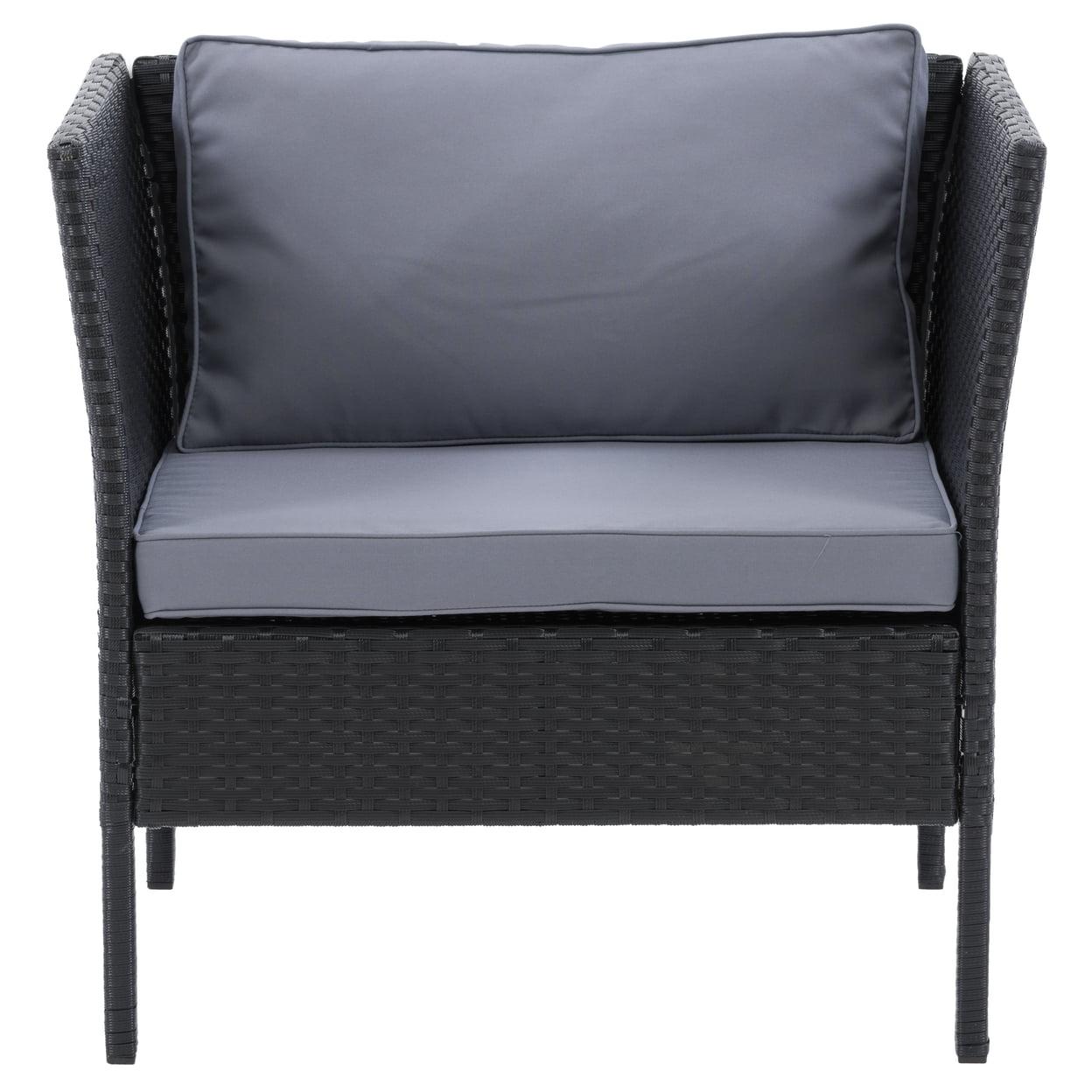 Elegant Black and Ash Gray Resin Wicker Patio Armchair with Cushions