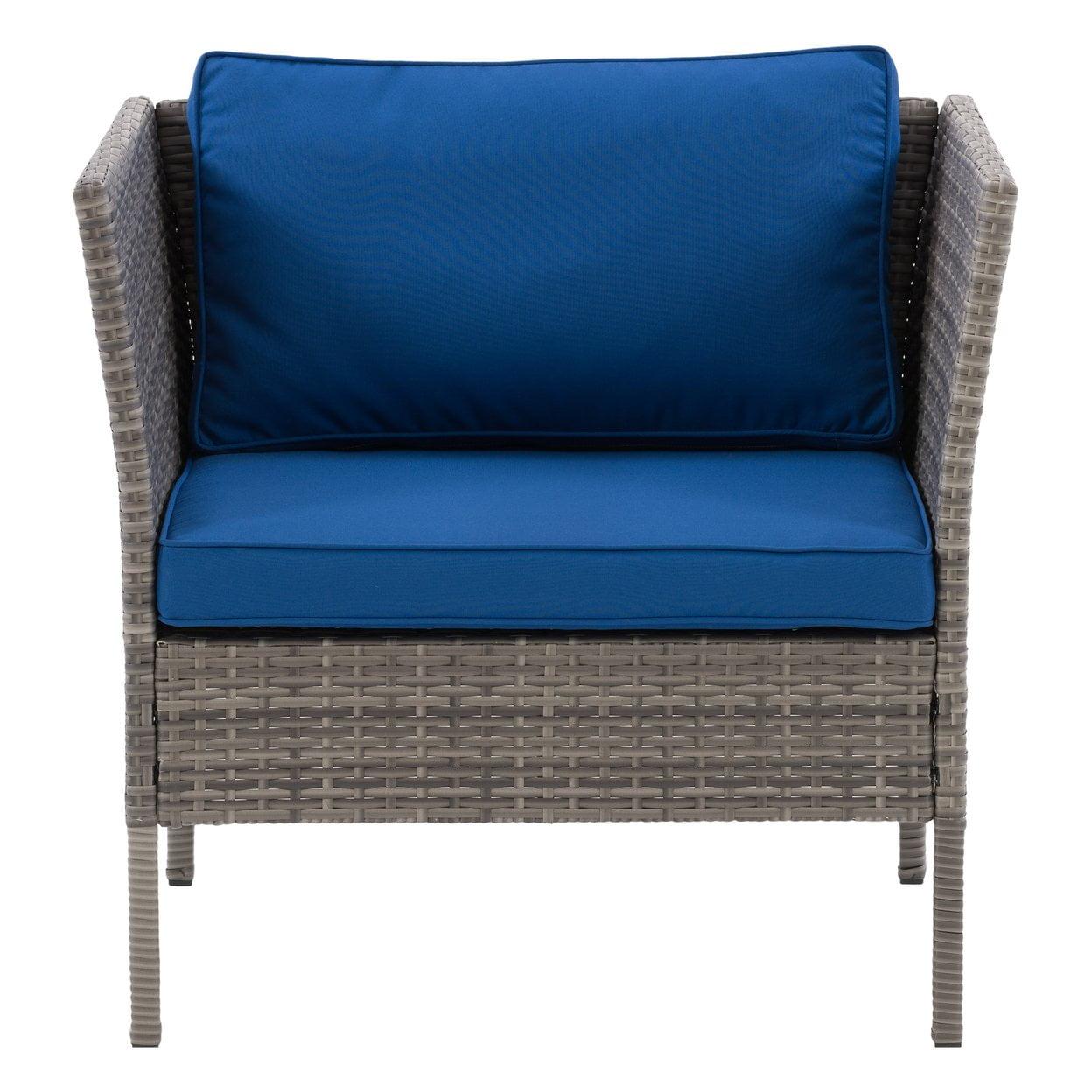 CorLiving 27'' Powder-Coated Steel Patio Armchair with Plush Blue Cushions