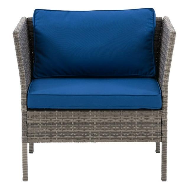 Patio Arm Chair with Cushions - Gray/Blue - CorLiving
