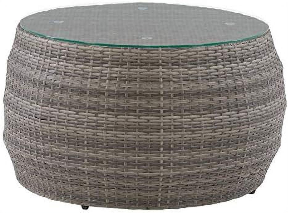 Parksville Gray Round Wicker Patio Coffee Table with Glass Top