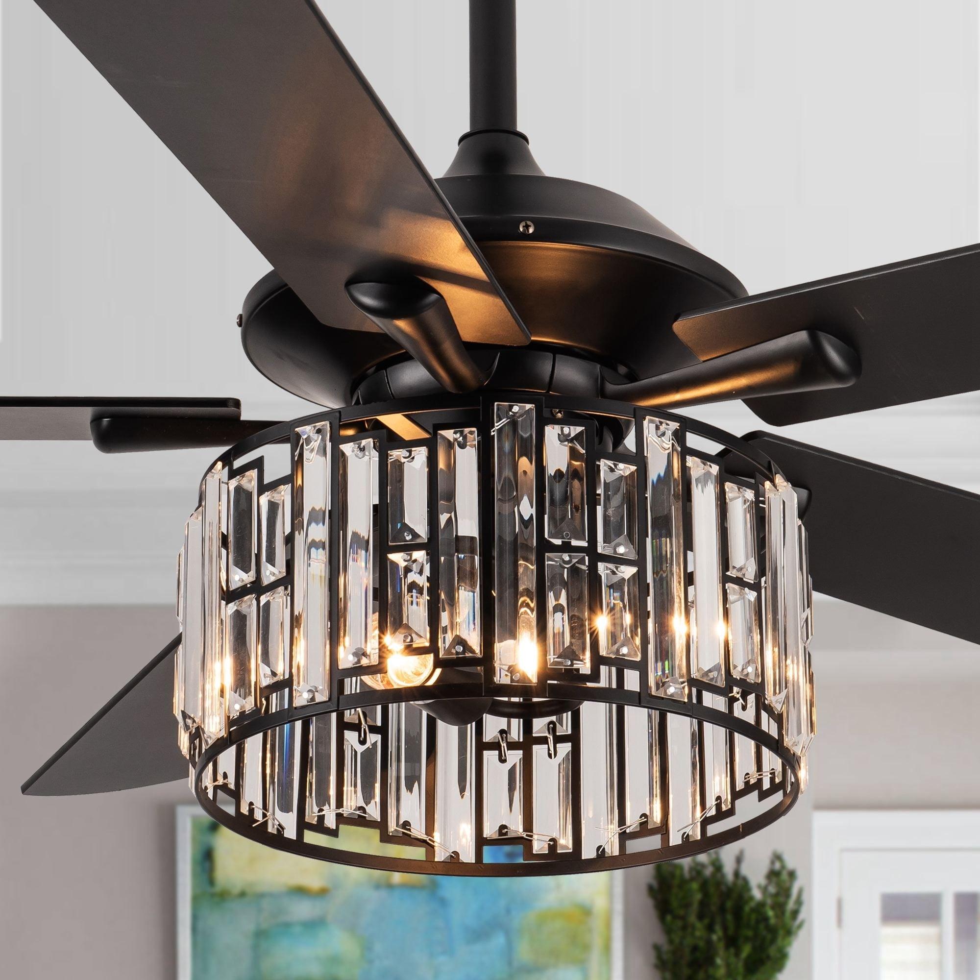 Parrot Uncle 52" Modern Black Crystal Ceiling Fan with Light and Remote
