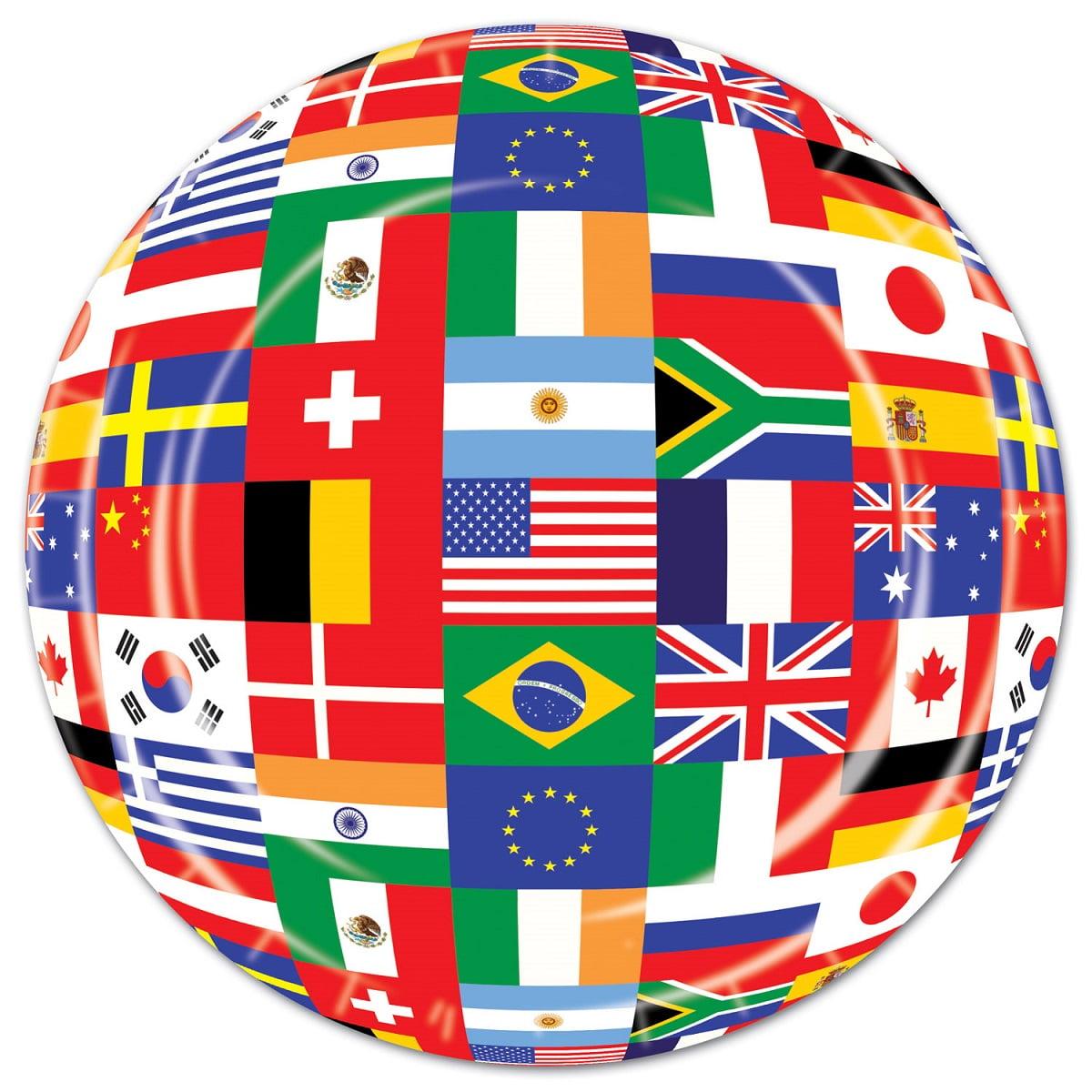 Party Central Pack of 96 Vibrantly Colored International Flag Disposable Dinner Plates 9"