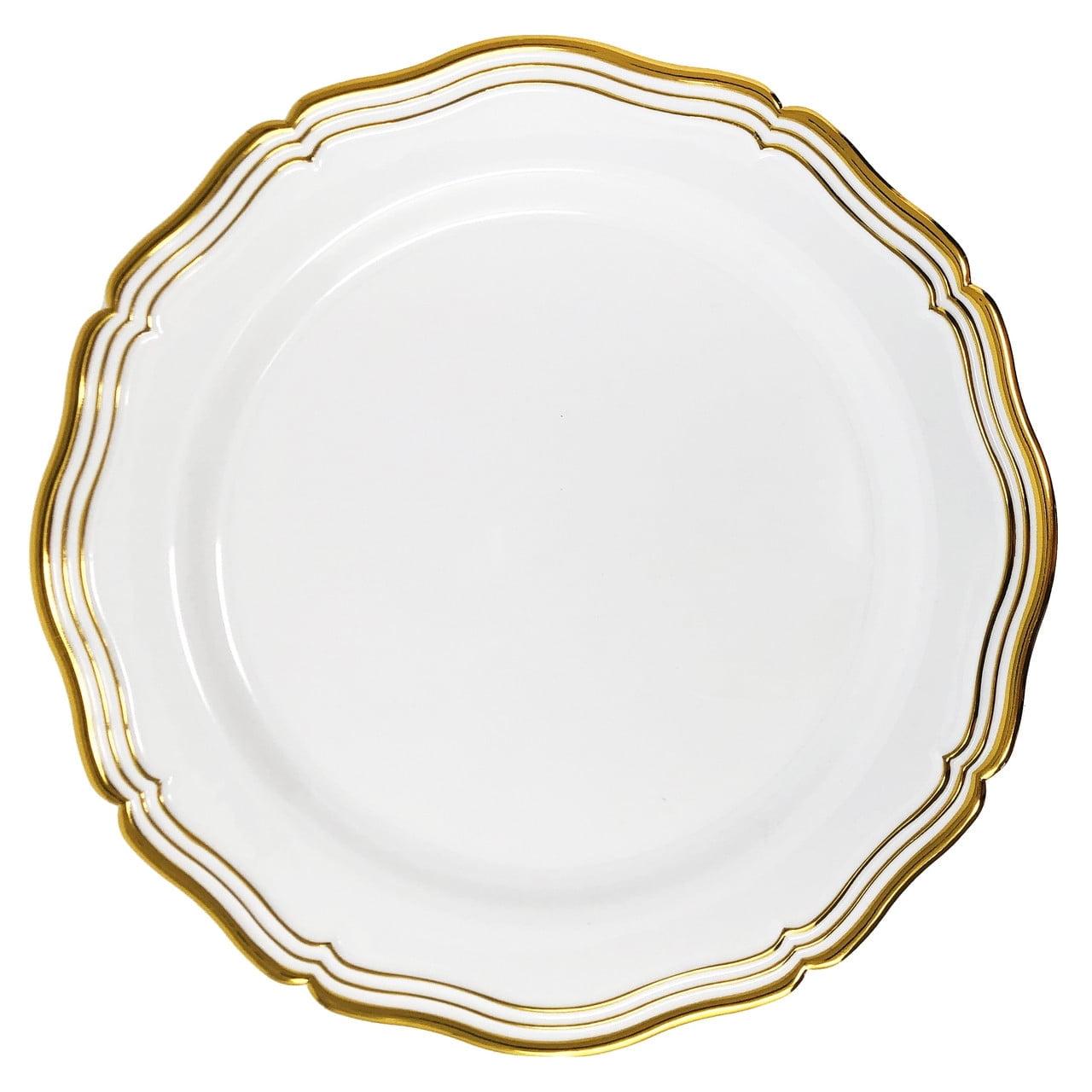 Elegant White and Gold Round Disposable Dinner Plates, 10.25" (Pack of 10)