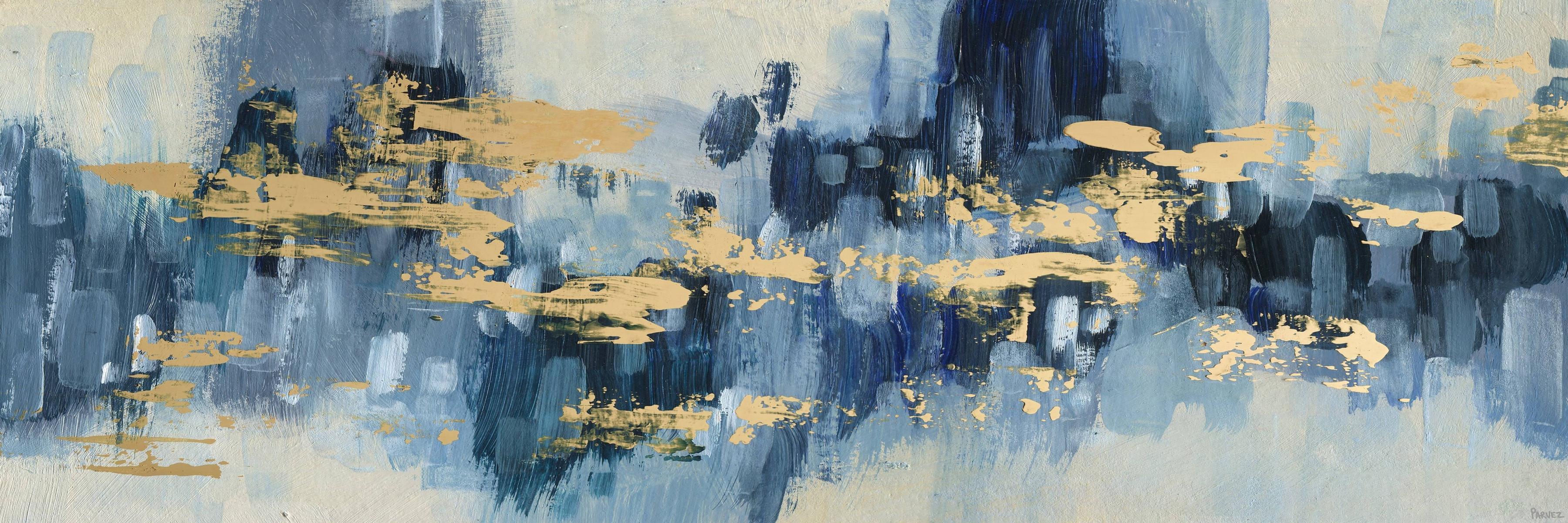 Gold and Navy Abstract Canvas Print, 45" x 15"