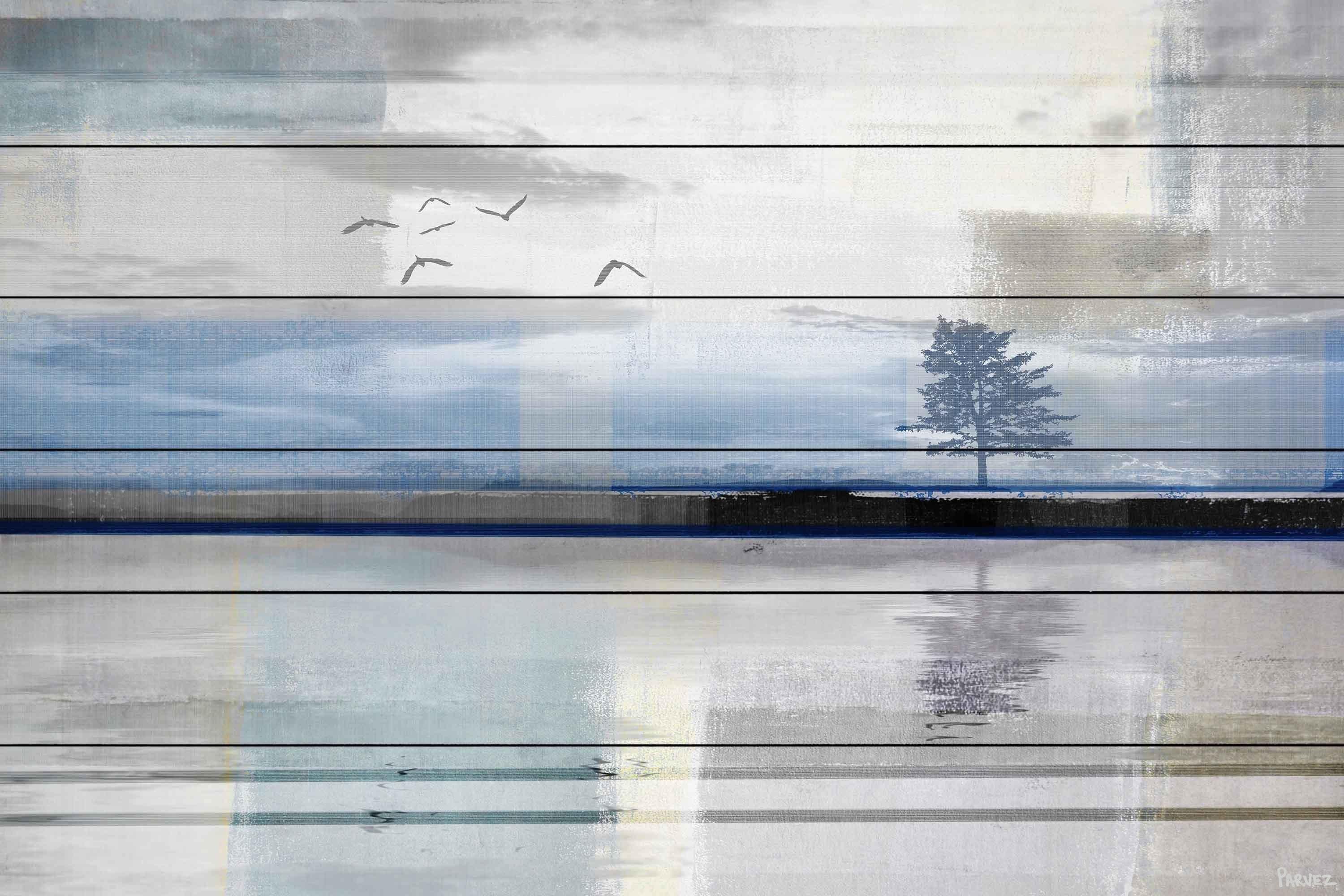 Parvez Taj Shimmering Reflection White Wood Wall Art, 12" x 18"