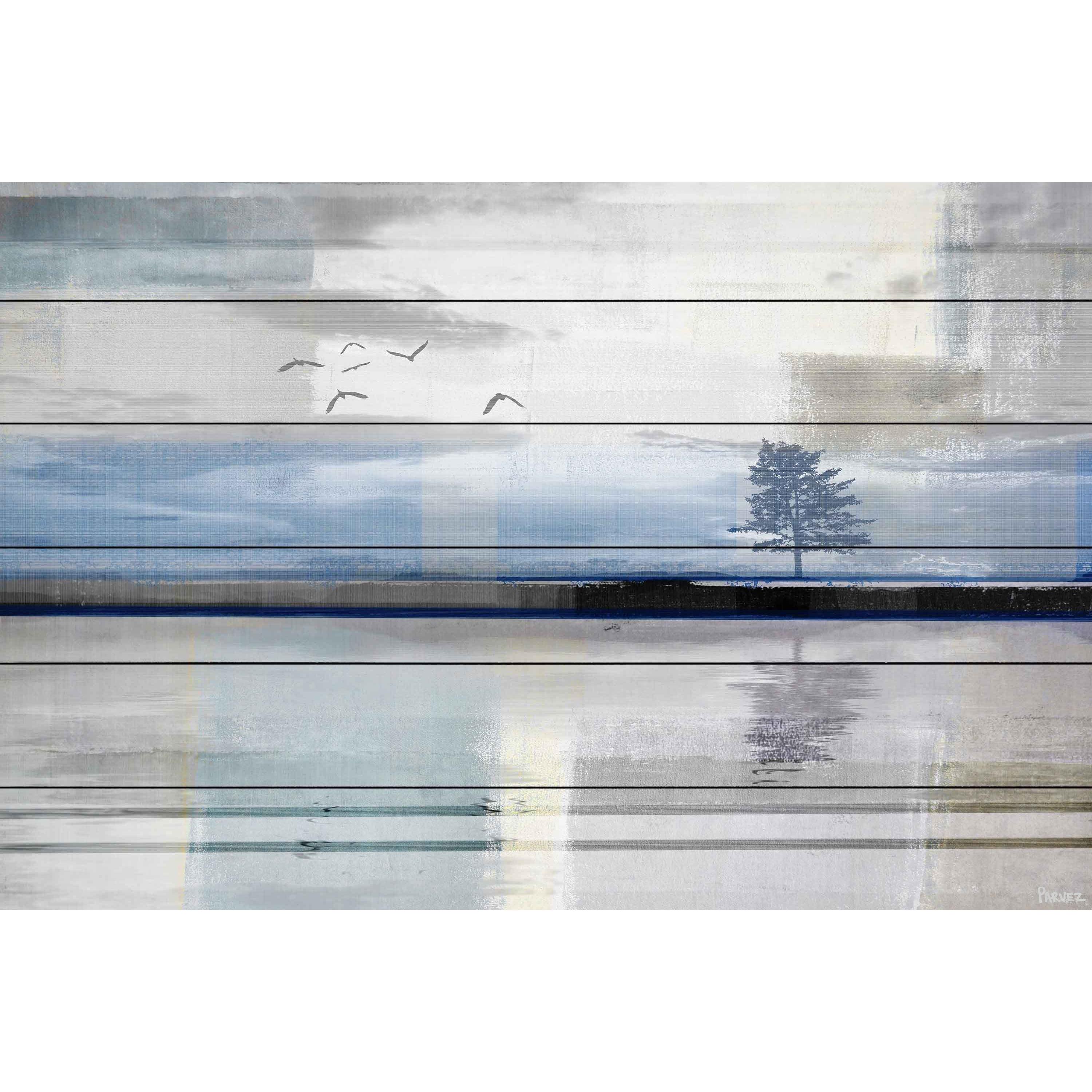 Parvez Taj Shimmering Reflection White Wood Wall Art, 24" x 36"