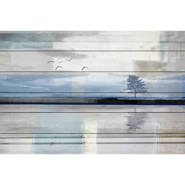 Parvez Taj Shimmering Reflection White Wood Wall Art, 24" x 36"