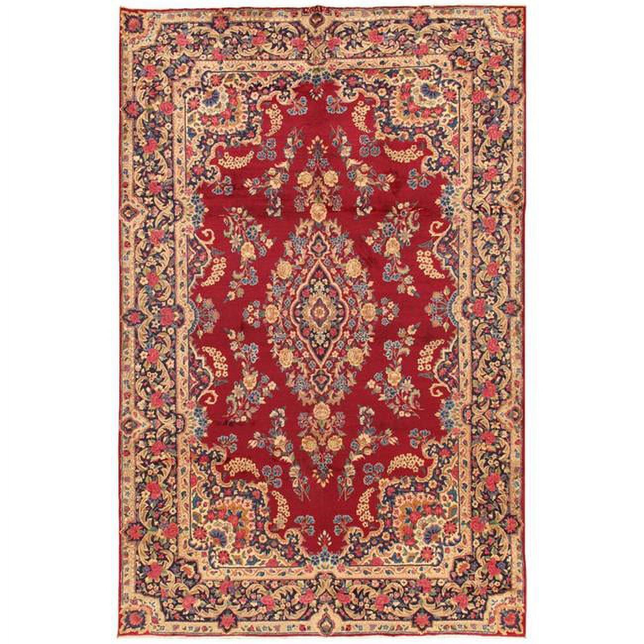 Antique Red Floral Hand-Knotted Wool Area Rug 8' x 10'