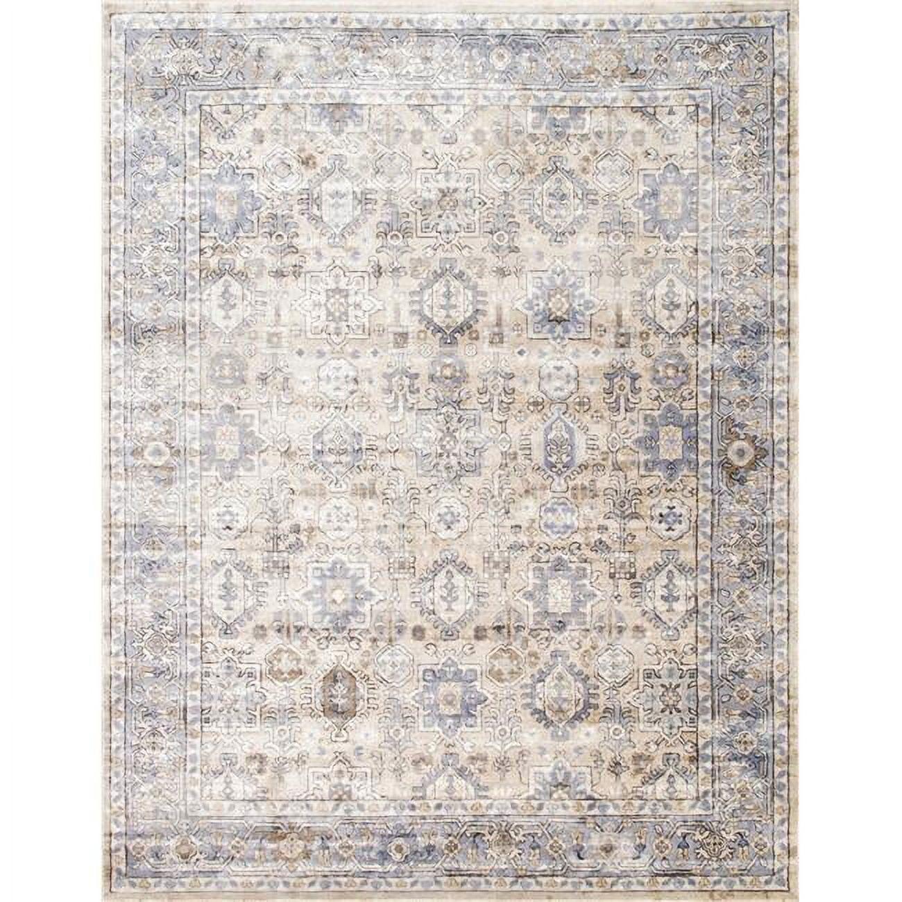 Beige and Blue 6' x 9' Synthetic Rectangular Area Rug