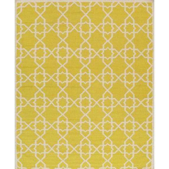 Pasargad Geometric Handmade Flatweave Wool Ivory/Yellow Area Rug