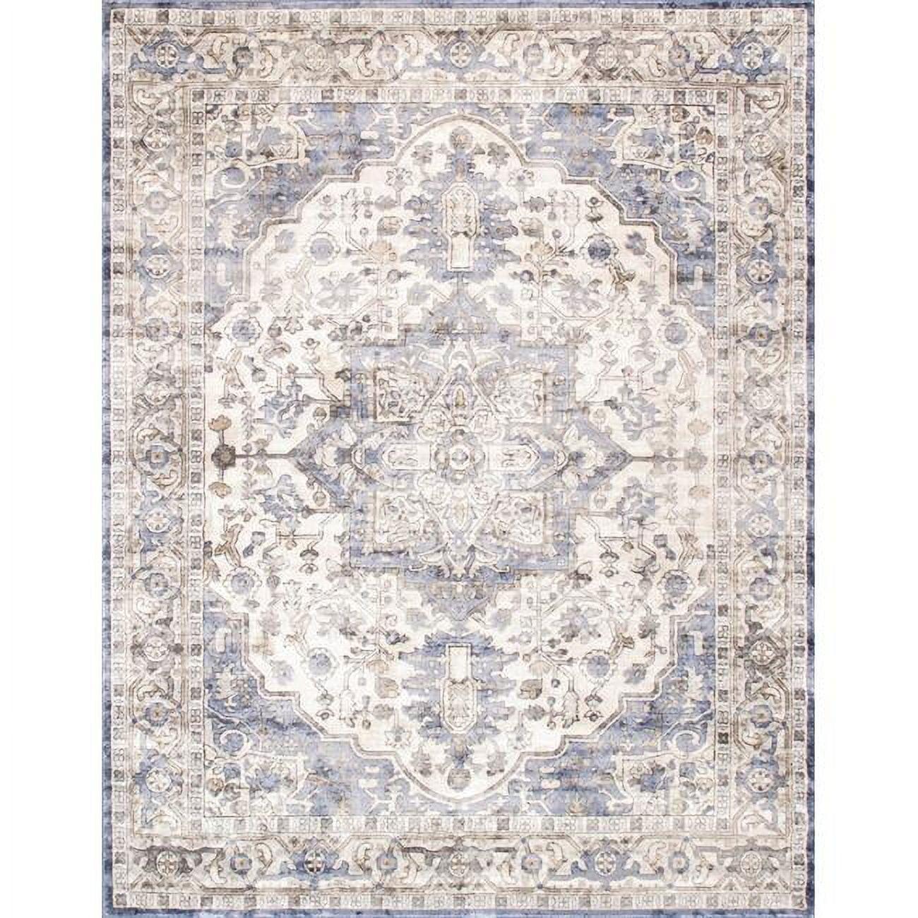 Ivory Rectangular 6' x 9' Synthetic Stain-Resistant Area Rug