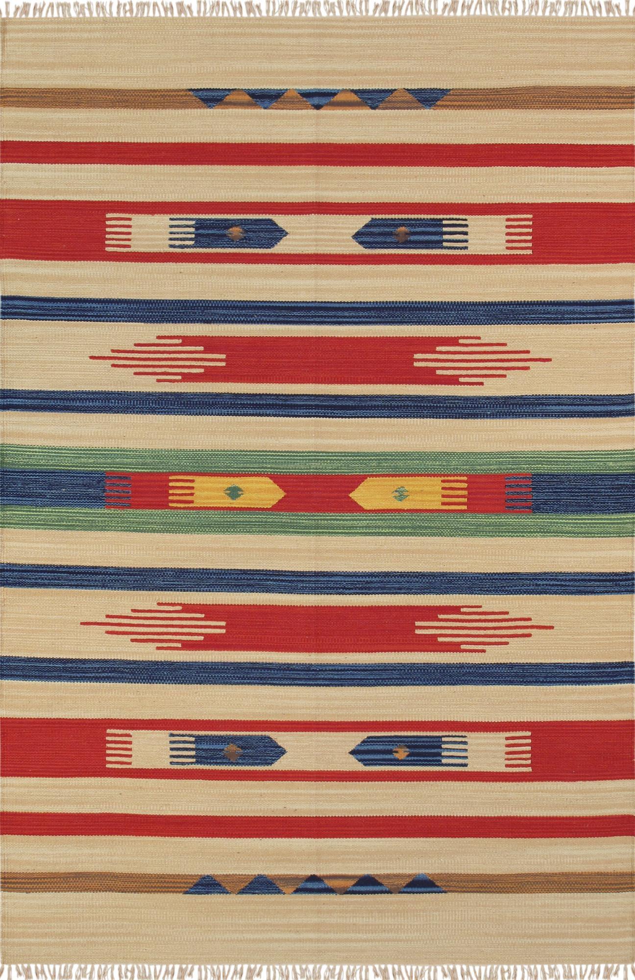 Anatolian Flatweave Cotton Southwestern Area Rug in Blue/Red/Beige