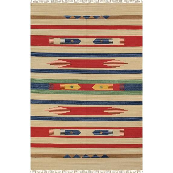 Anatolian Flatweave Cotton Southwestern Area Rug in Blue/Red/Beige