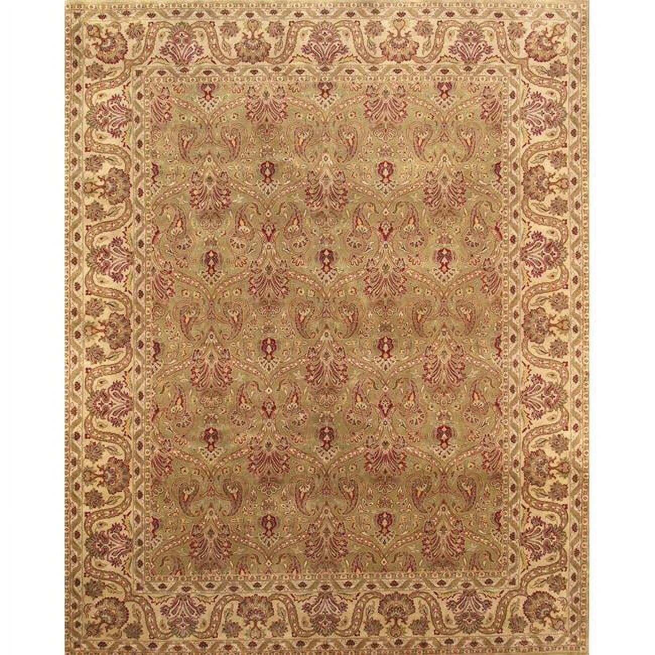 Elegant Light Green Floral Hand-Knotted Wool Area Rug, 8' x 10'