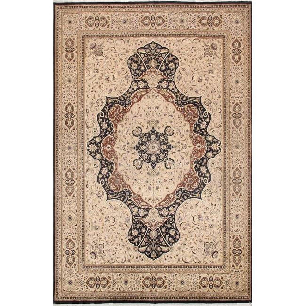 Tabriz Elegance Hand-Knotted Black Wool 9'10" x 15' Area Rug