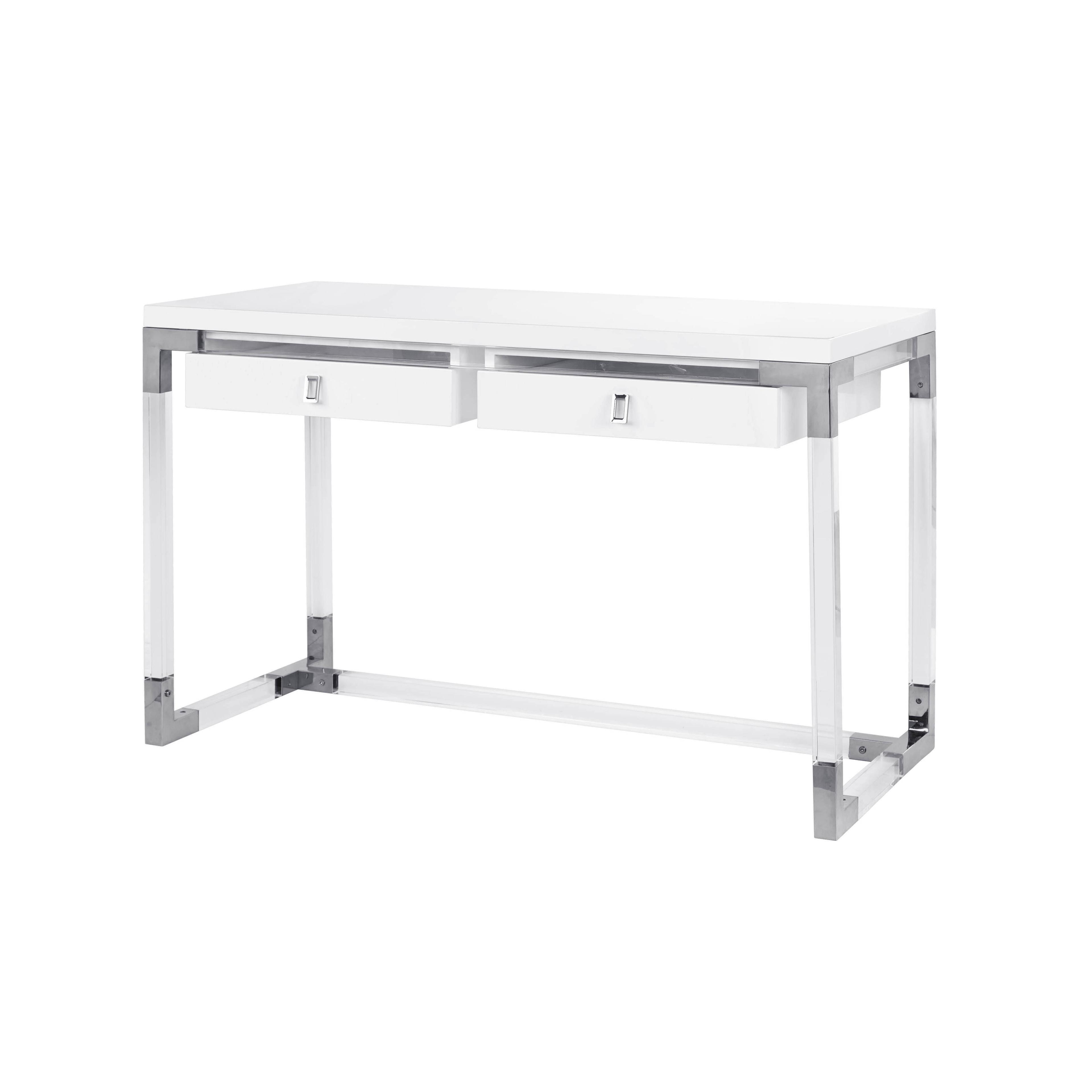 Elegante 24" White Lacquer & Lucite Desk with Drawers