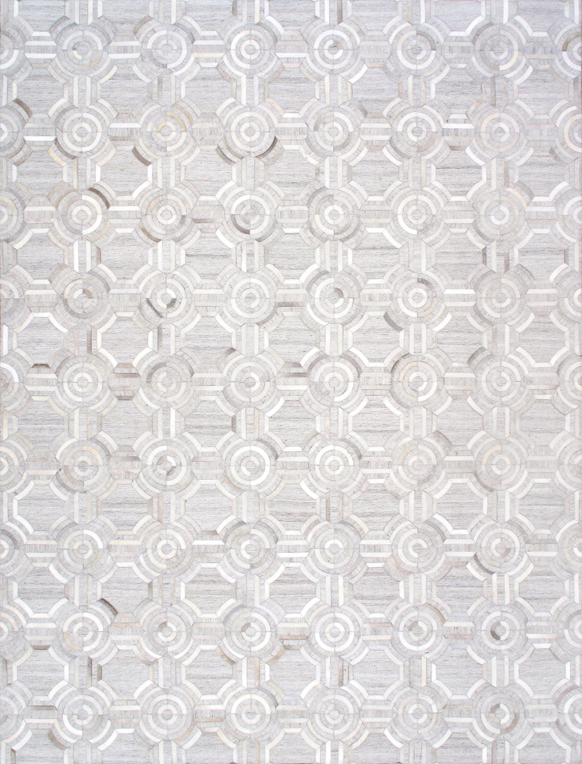 Pasargad Geometric Handmade Cowhide Silver/White Area Rug