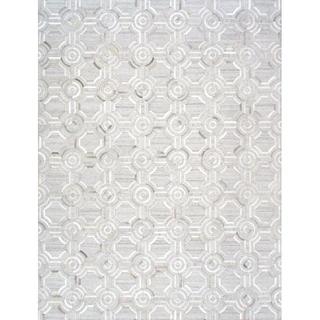 Pasargad Geometric Handmade Cowhide Silver/White Area Rug