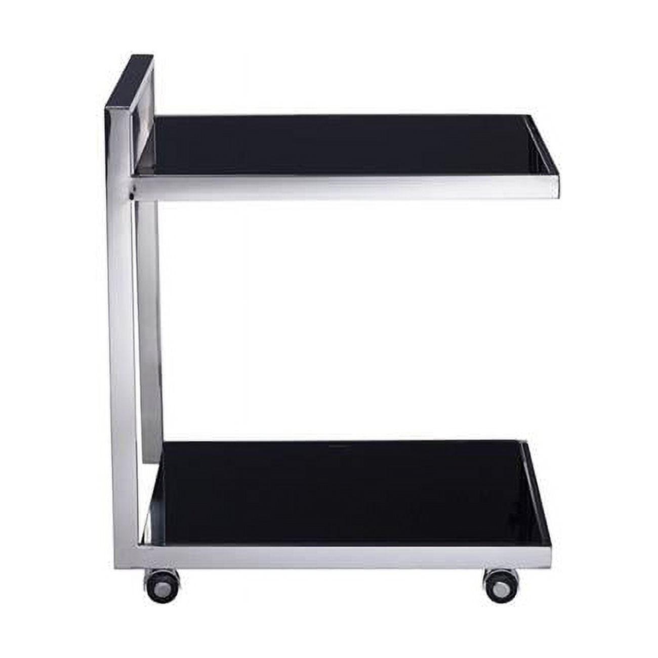 Luxe 20" Square Black Glass & Stainless Steel Bar Cart