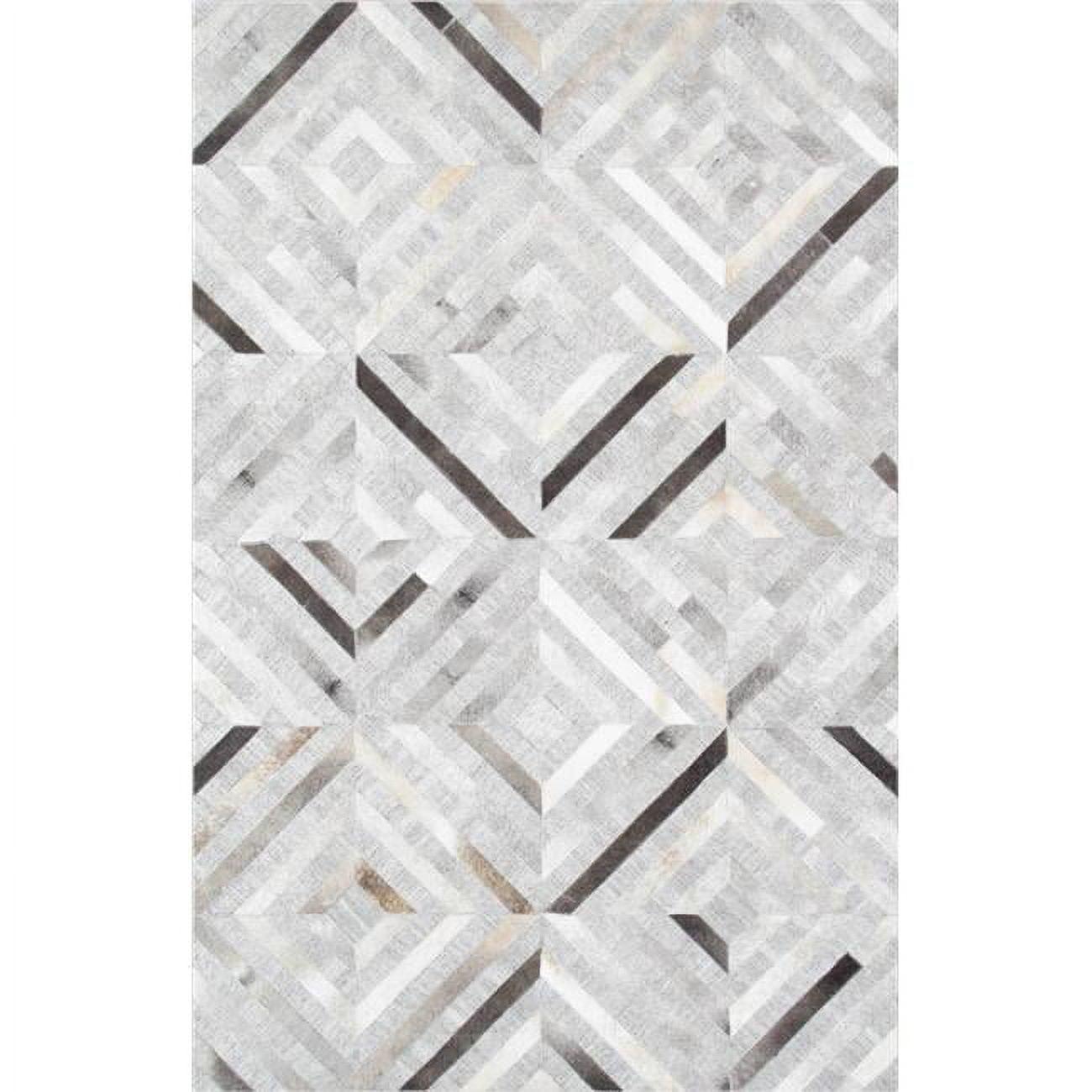 Handmade Gray Geometric Cowhide Silk 10' x 14' Rug