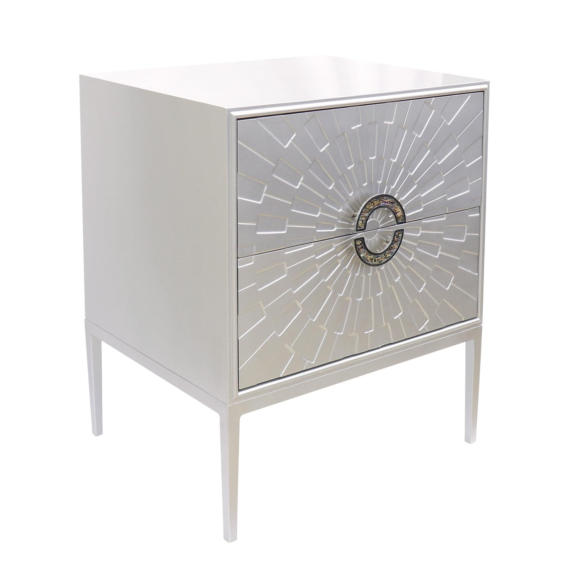 Silver 2-Drawer MDF and Iron Nightstand