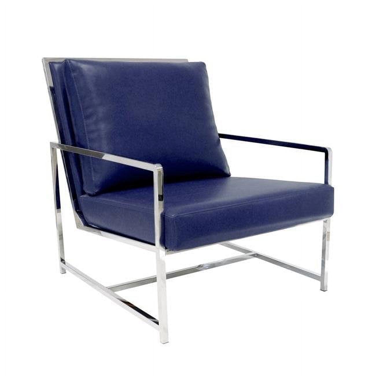 Luxe Navy Faux Leather Sleek Metal Armchair