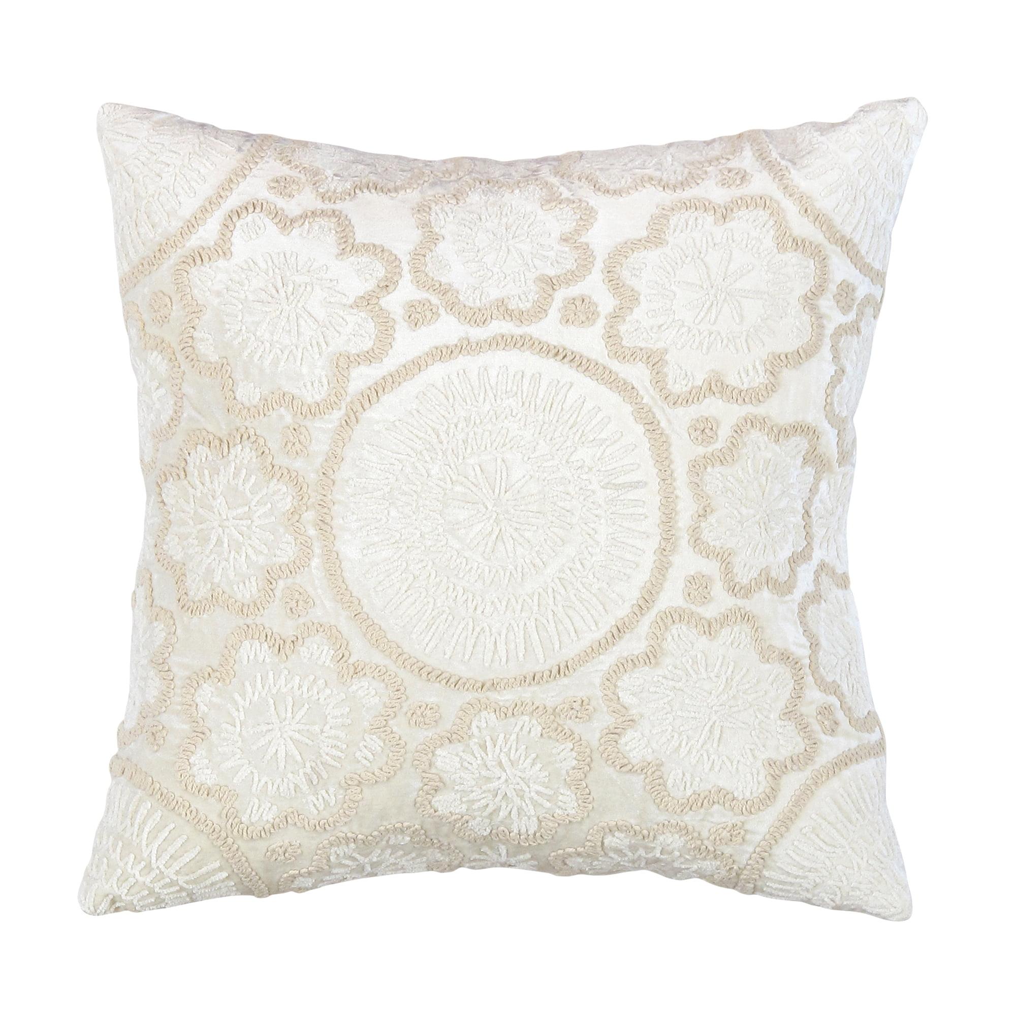 Pasargad Home Naples Embroidered Pillow, Ivory/Beige (All Ages, 1 Pack)