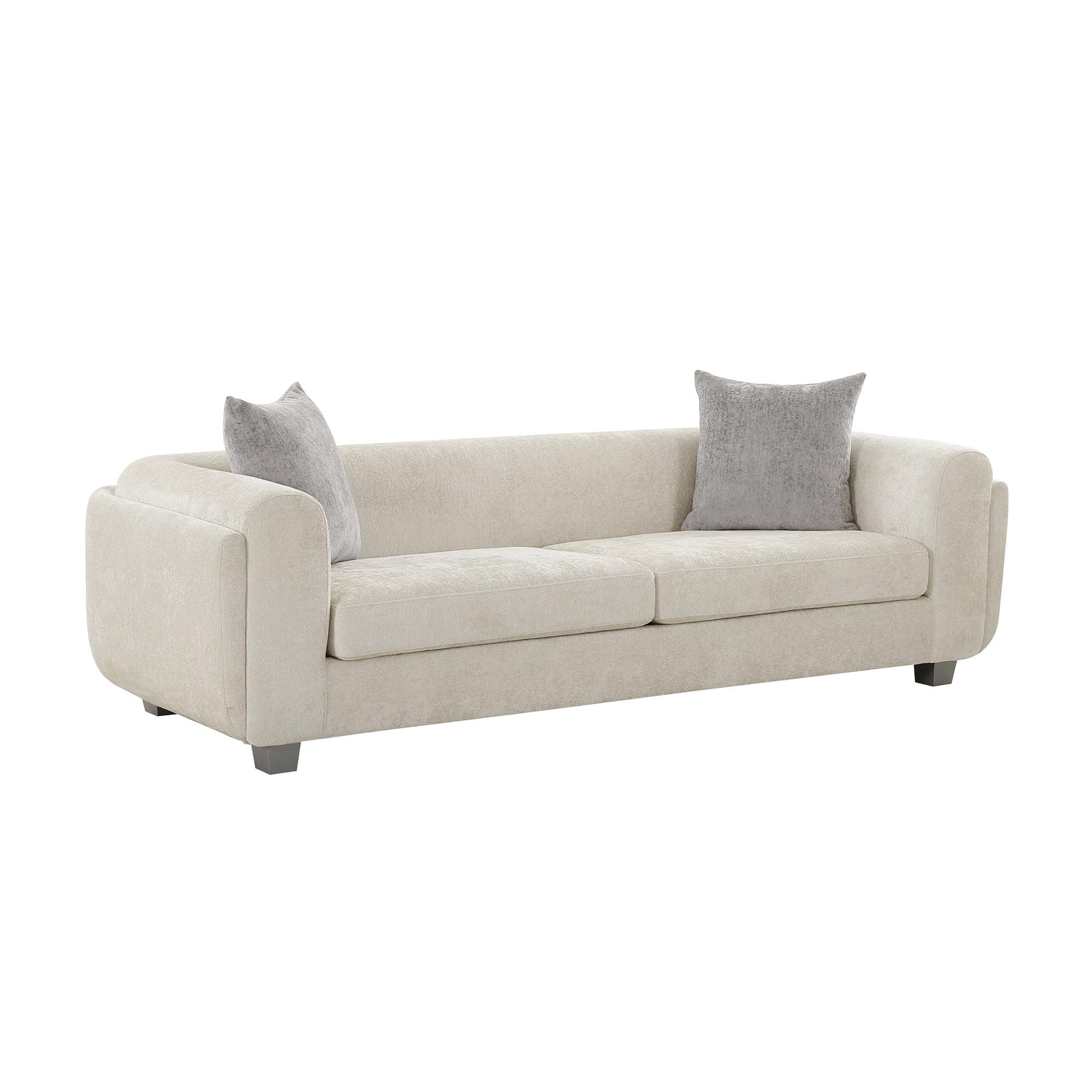 Bergamo Ivory Fabric 3-Seater Sofa with Silver Legs and Removable Cushions