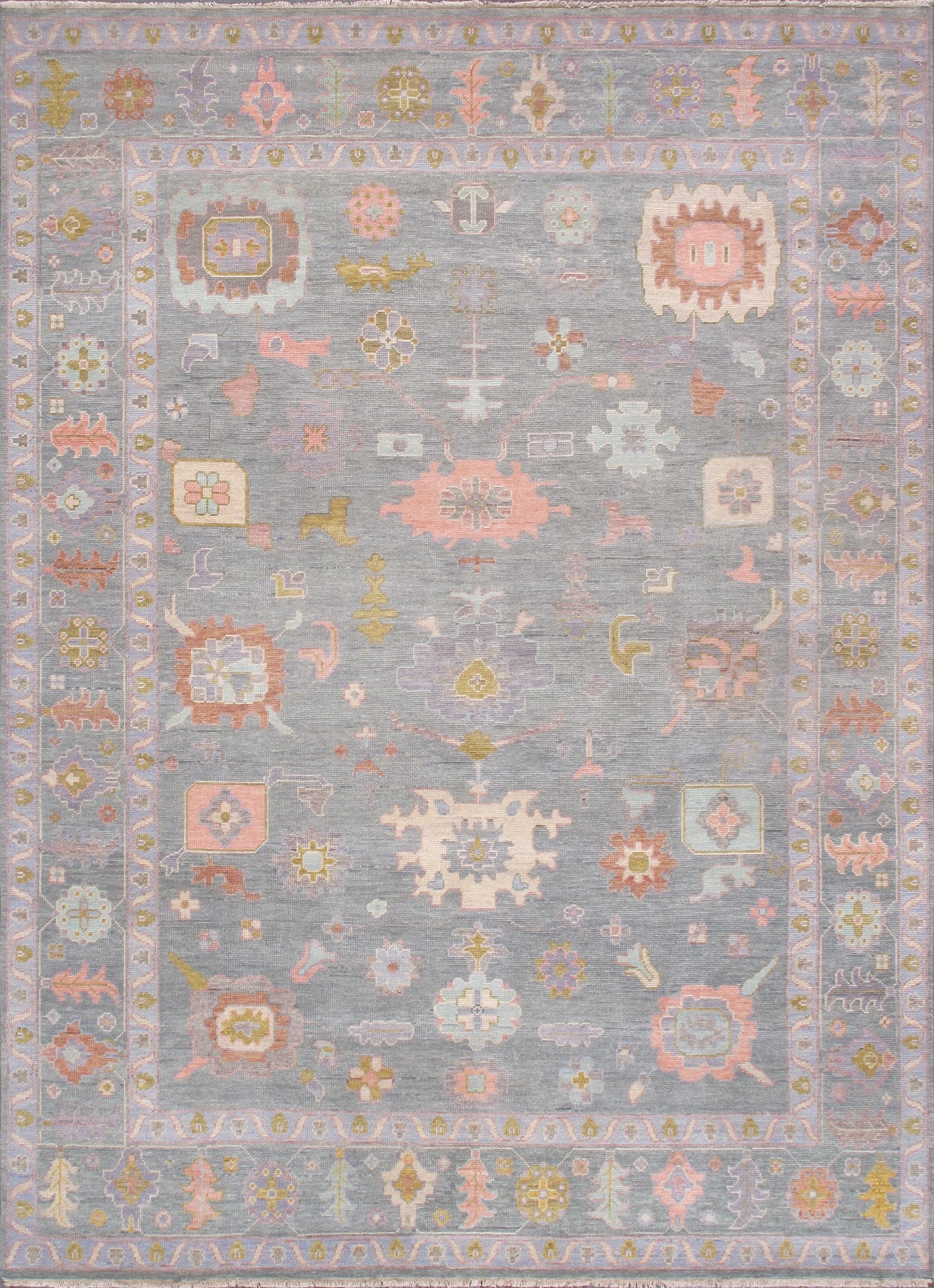 Pasargad Oushak Hand-Knotted Wool Light Blue/Orange Area Rug