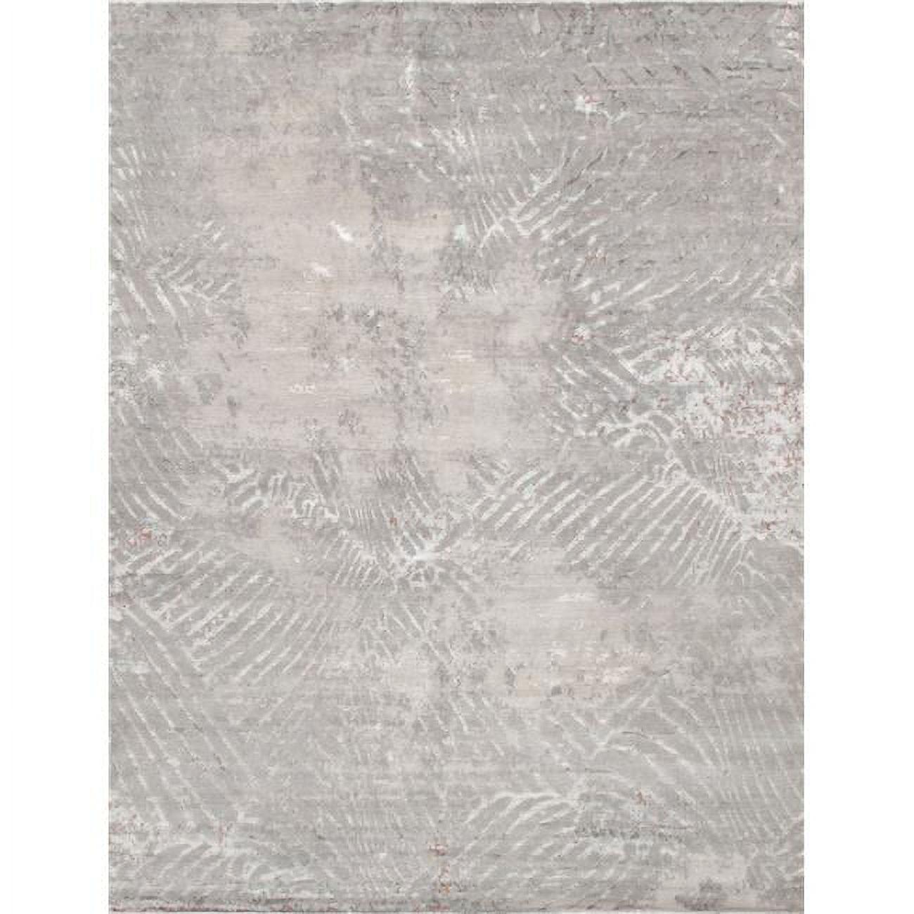 Handmade 9' x 12' Gray Wool and Silk Abstract Rug