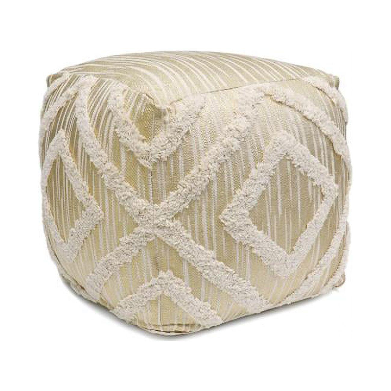 Majestic Canyon Ivory and Gold Hand-Tufted Cotton Pouf