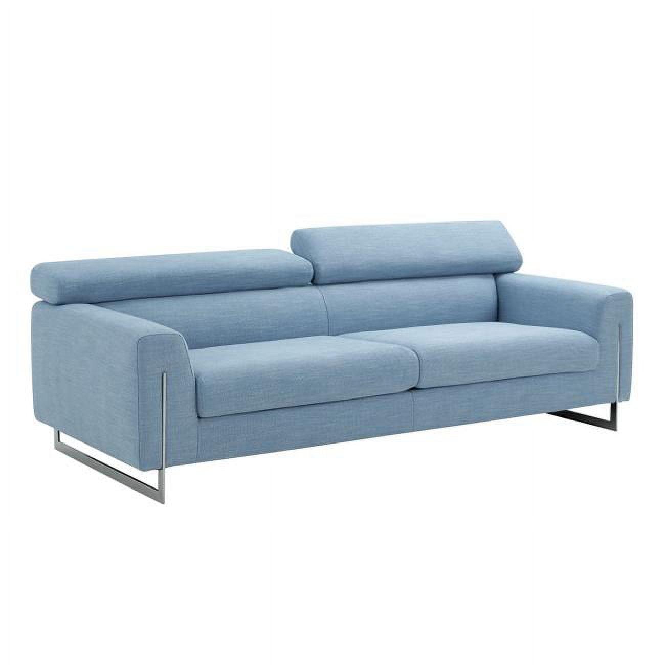 Serena Luxe 92'' Plush Blue Polyester Sofa with Silver Legs