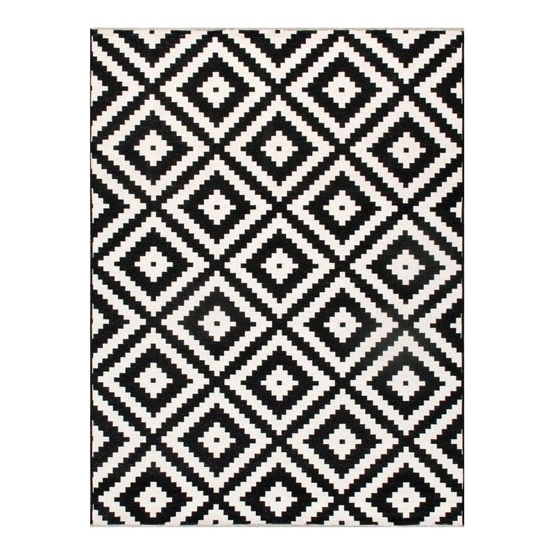 Handmade Reversible Geometric Black Chenille Rug 59" x 31"