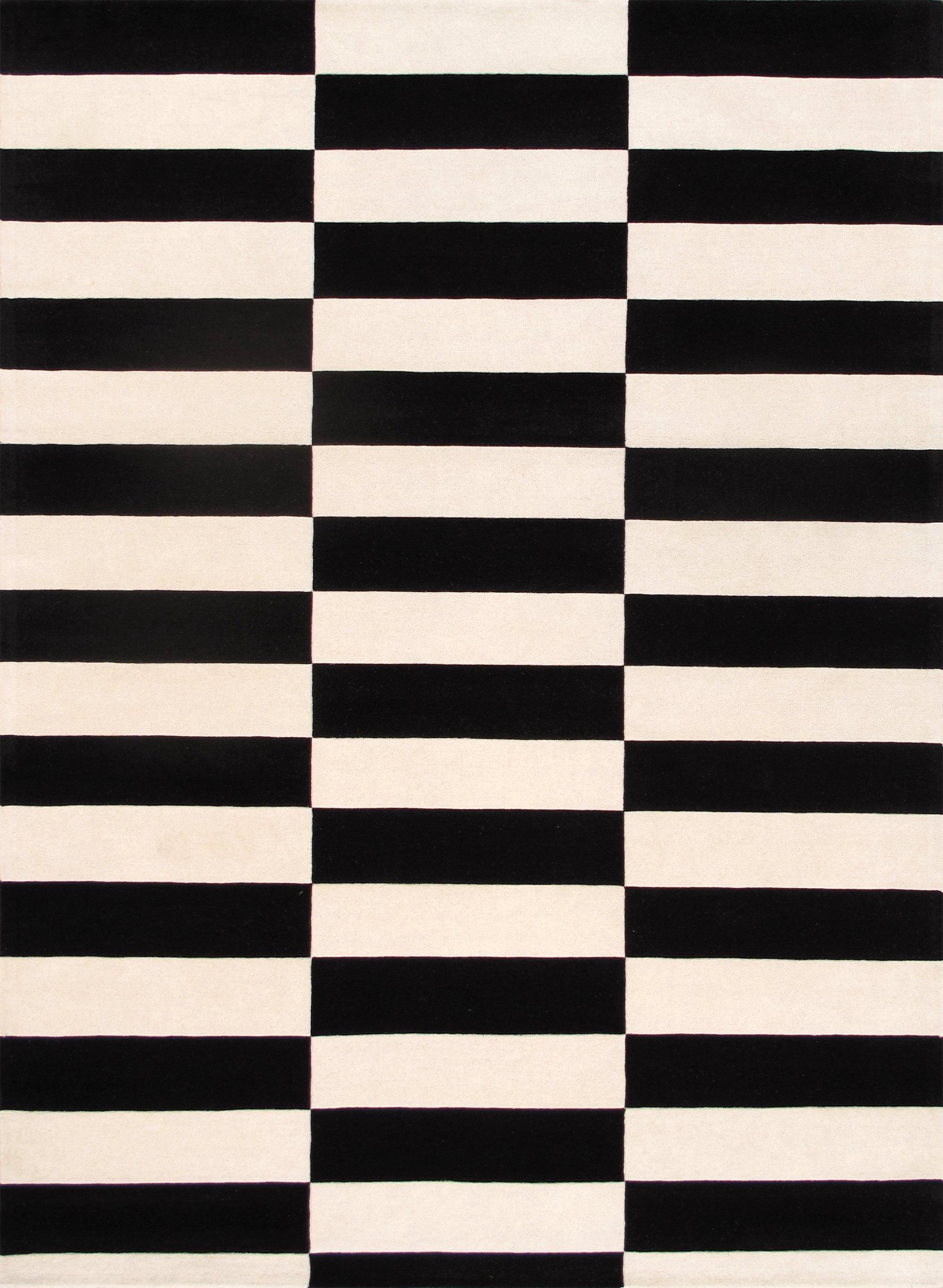 Pasargad Rodeo Striped Handmade Tufted Black/Beige Area Rug