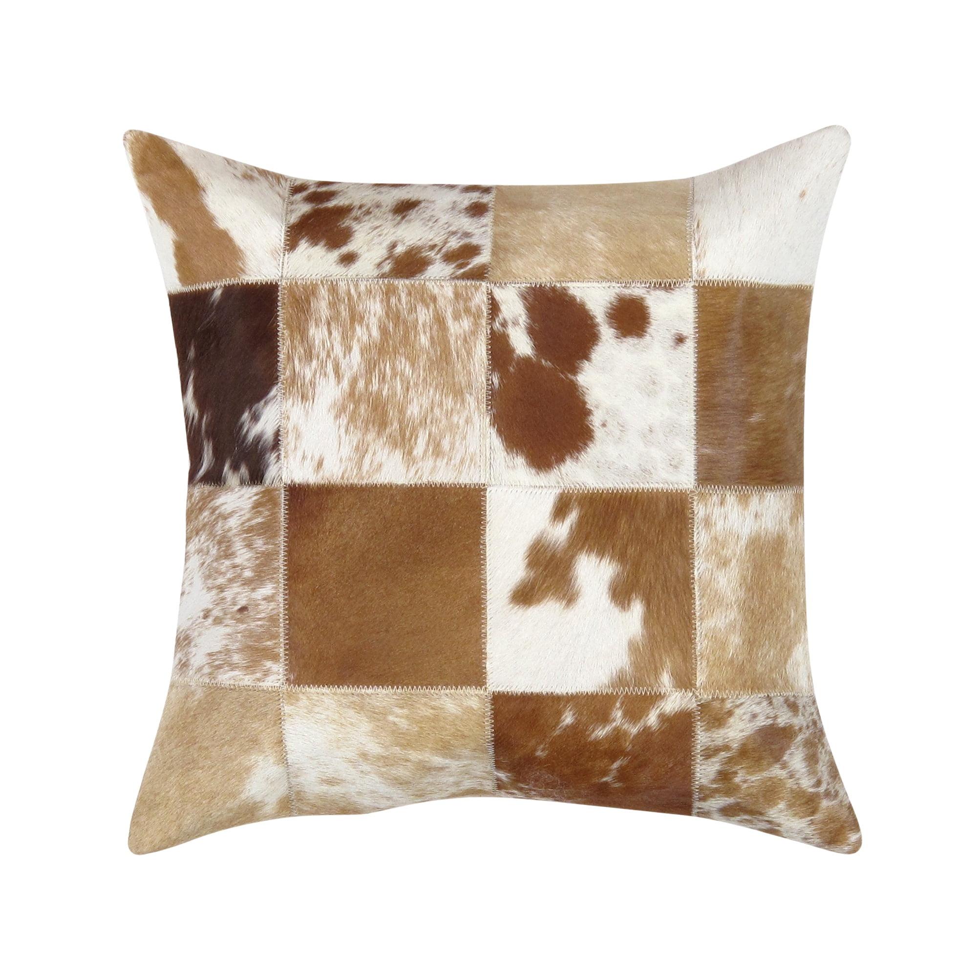 Brown and Ivory Patchwork Cowhide Throw Pillow