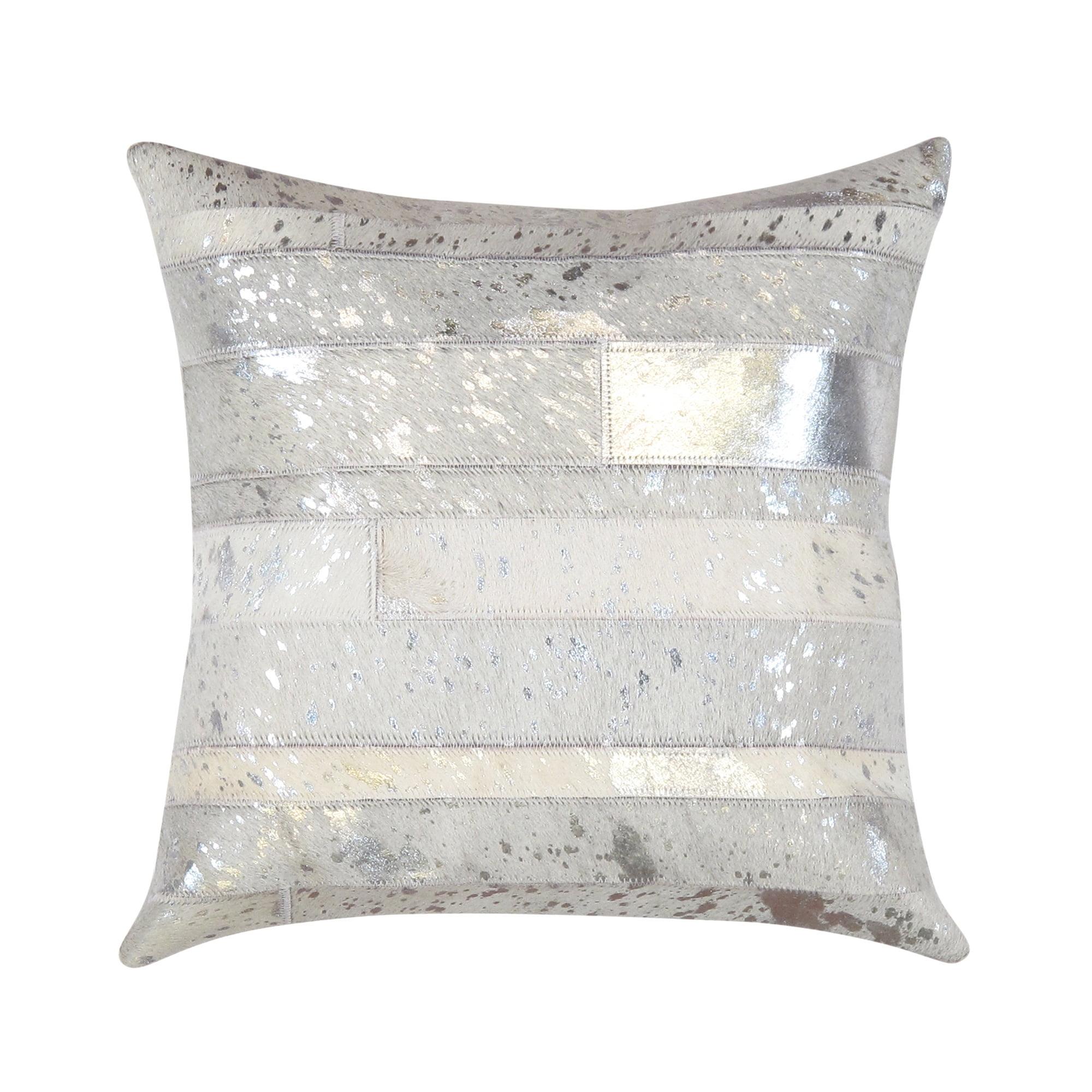 Silver and Ivory Striped Cowhide Throw Pillow